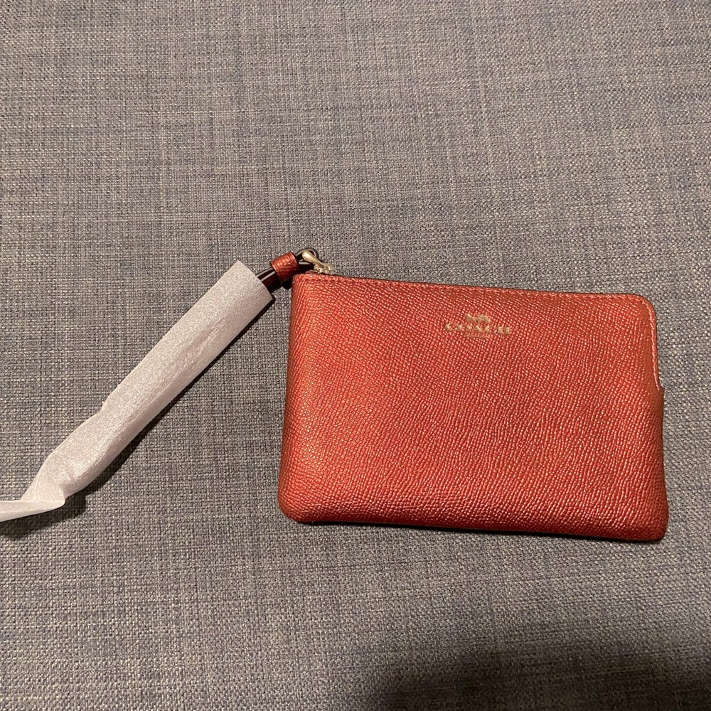 Red Coach Corner Zip Wristlet